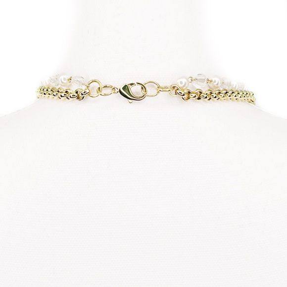 Skova Soul White Pearl & Glass Gold Chain 3" Crystal Key 2 Layer 22" Necklace - Picture 3 of 3
